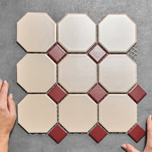 Stanmore Matt White & Burgundy Octagon Porcelain Mosaic Tile